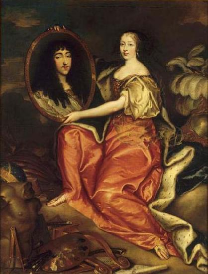 unknow artist Henriette d'Angleterre as Minerva holding a painting of her husband the Duke of Orleans oil painting image